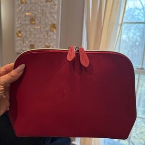 Burberry Red Embossed Check Zip Cosmetic Pouch
